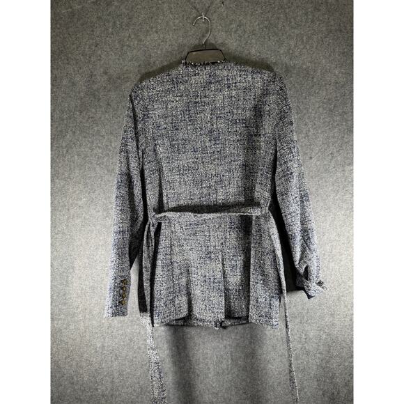 Michael Kors Jackets‎ Women 2 Blue Fringe Tweed Belted Blazer Old Money Preppy - Picture 9 of 11